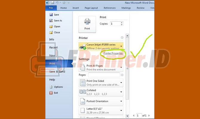 1. Buka Printer Properties Untuk Cara Cleaning Printer Canon iP2770