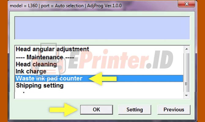 4. Pilih Waste Ink Pad Counter