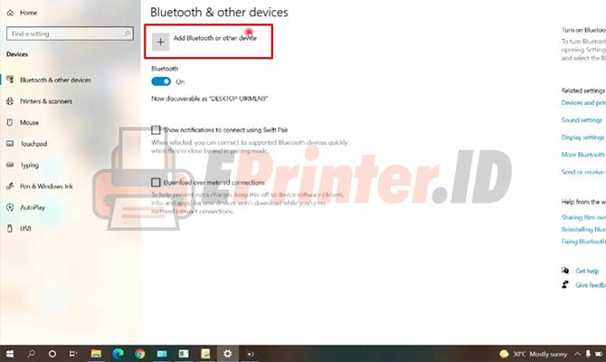 1. Pilih Add Bluetooth Untuk Cara Menghubungkan Xprinter XP 420B