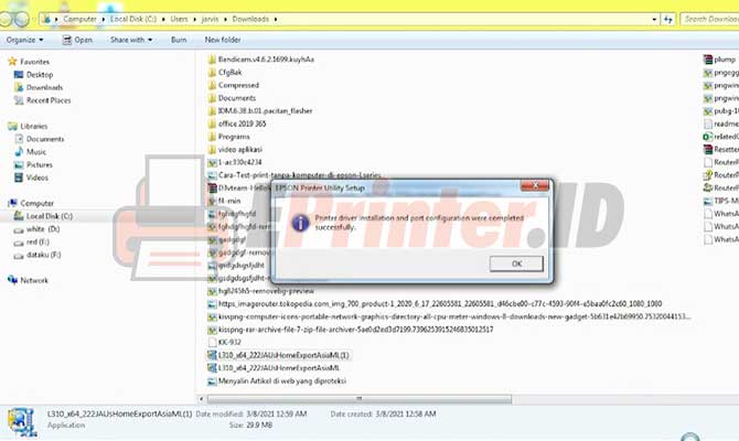 5. Instal Driver Epson L310 Selesai