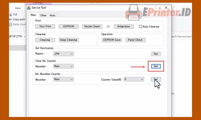 Klik Set Pada Clear Ink Counter