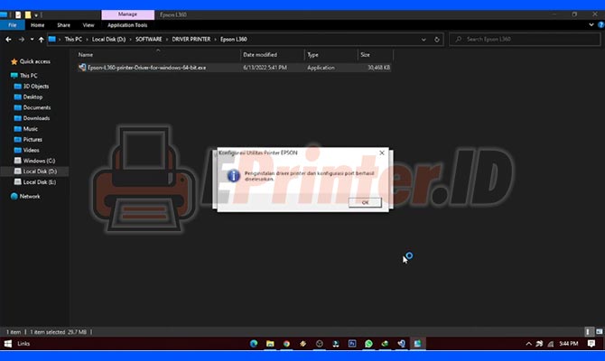 4. Instal Driver Epson L360 Windows 11 Berhasil
