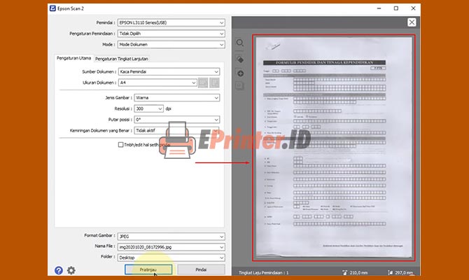 Cek Hasil Pratinjau Scan