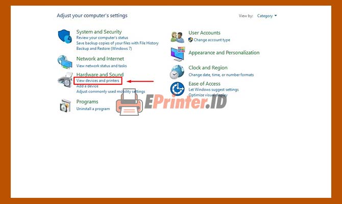 Pilih Menu View Device and Printers