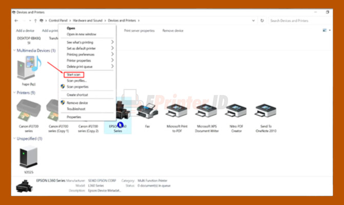 6. Pilih Opsi Start Scan Epson L360
