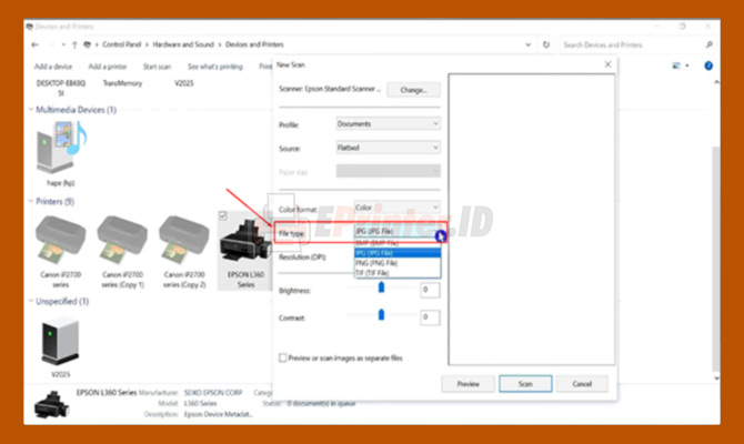 9. Atur Type File Hasil Scan