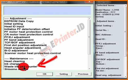 Pilih Waste Ink Pad Counter