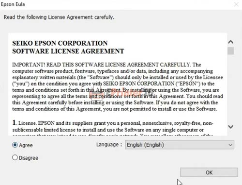 centang pada kolom Setuju atau Agree untuk install driver Epson