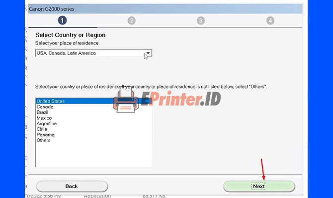 pilih negara driver printer