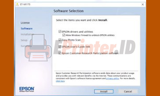 Pilih Menu Instal Untuk Cara Setting WIFI Printer Epson L360