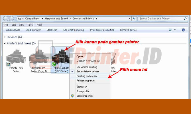 Pilih Menu Printing Preferences